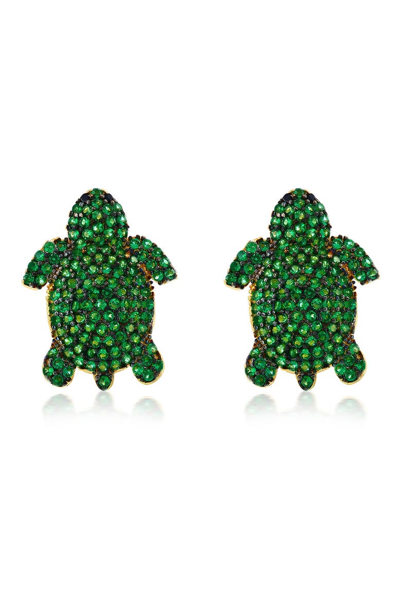 Pavé Turtle Stud Earrings, Main, color, GREEN