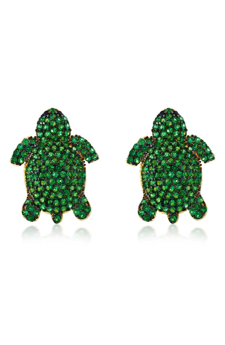 SUZY LEVIAN Pavé Turtle Stud Earrings, Main, color, Green