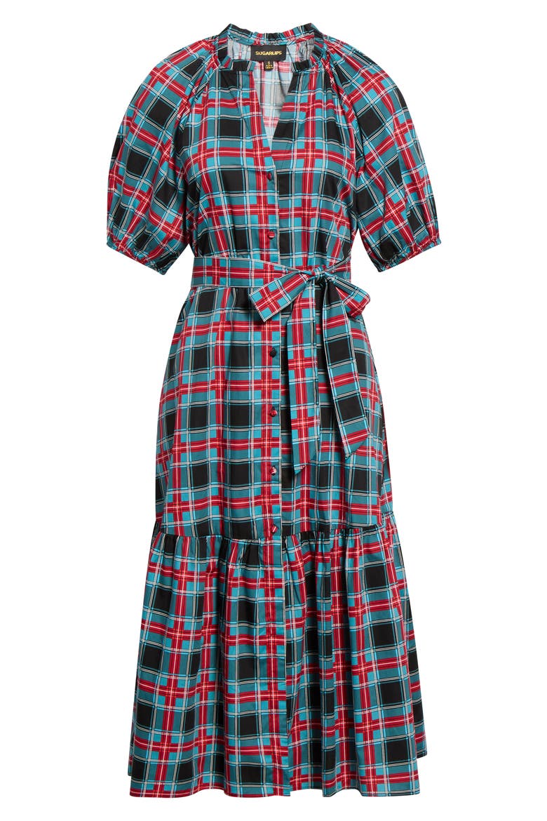 Wynette Plaid Tiered Cotton Midi Shirtdress, Alternate, color, MULTI-PLAID