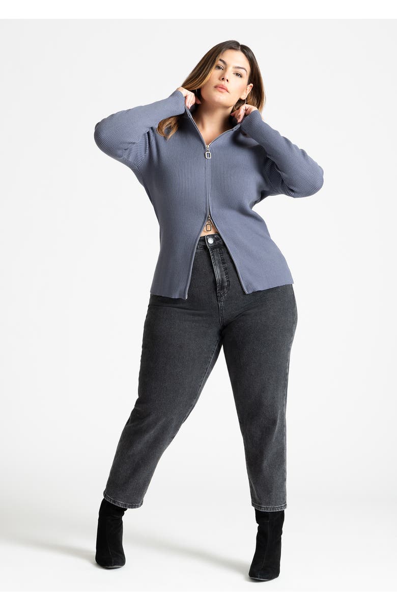 ELOQUII Two Way Zipper Sweater, Alternate, color, Black Onyx