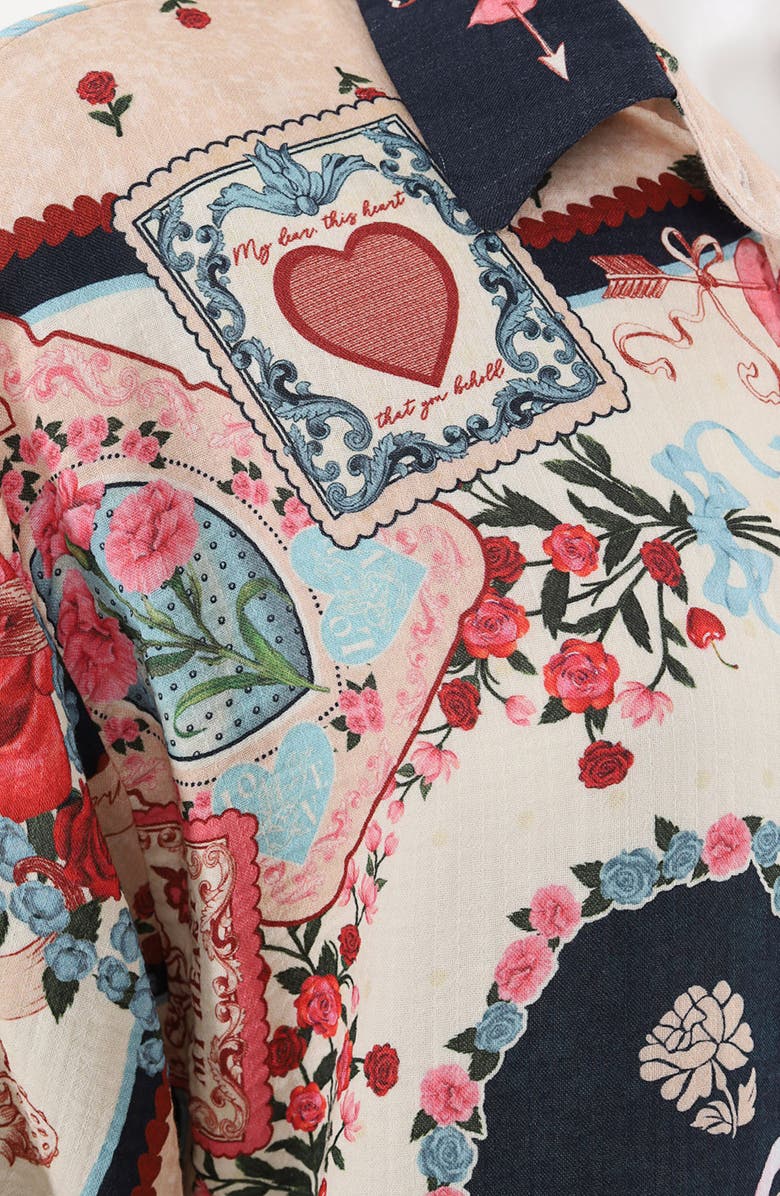 Agua Bendita Marray Solstice Button-Up Shirt, Alternate, color, Black/ Ivory/ Pink