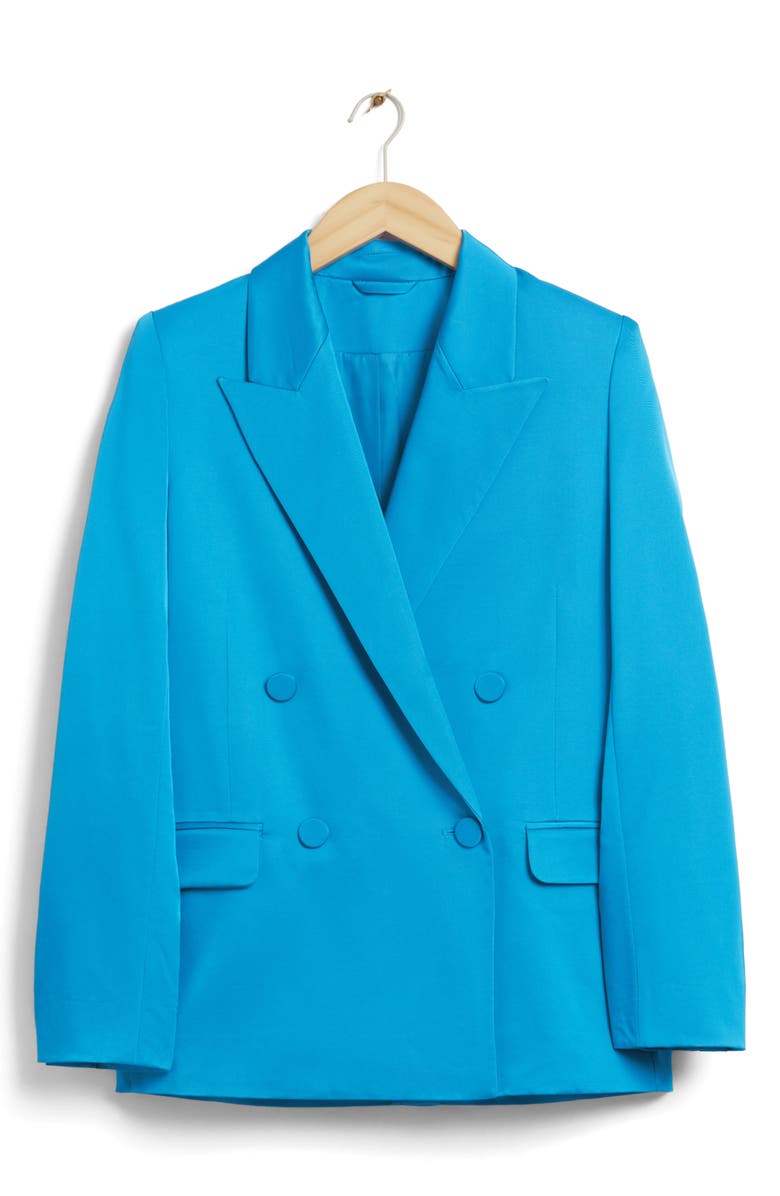 & Other Stories Peak Lapel Double Breasted Blazer, Main, color, Blue