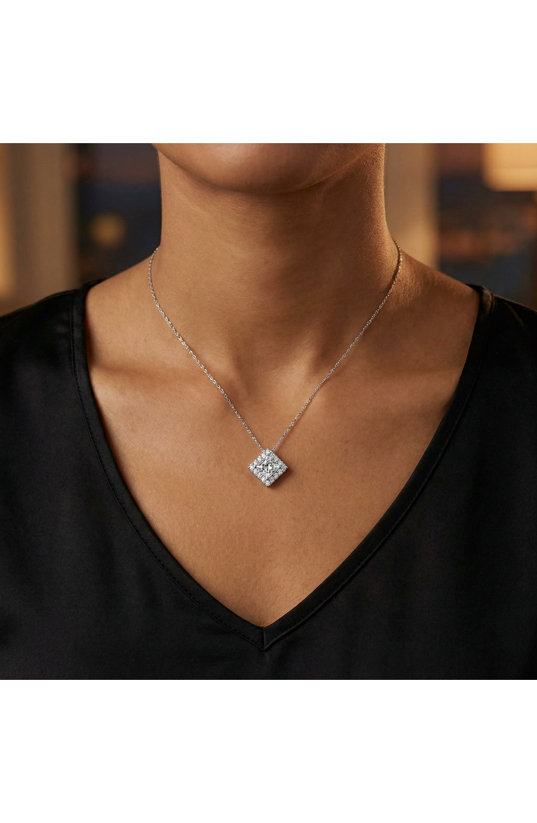 Bliss Diamond 1 1/5Ct TW Princess Cut Diamond Lab Grown Halo Pendant Gold Necklace, Alternate, color, 10K White Gold