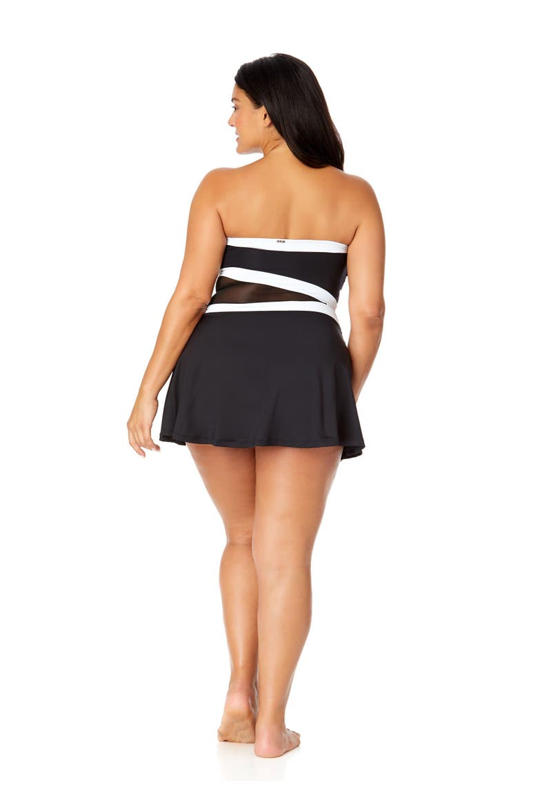 Women's Plus Mesh Around Paneled Strapless Mesh Swim Dress, Alternate, color, Black