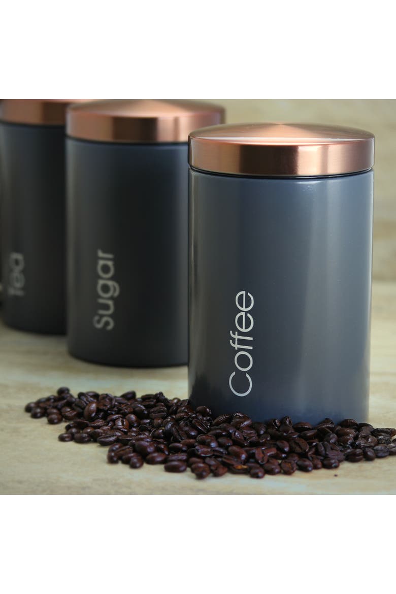 Essential Kitchen Storage 3 Piece Sugar, Coffee and Tea Canister Set, Alternate, color, Gray