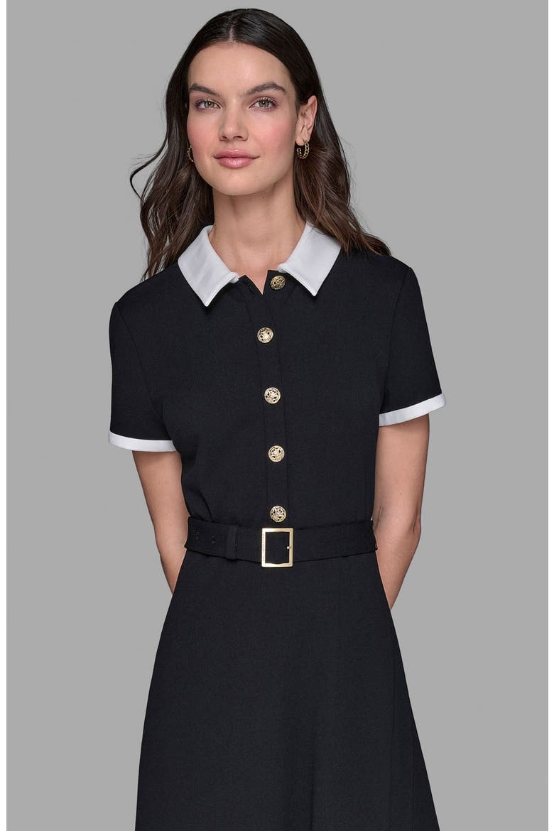 Belted Scuba Crepe Midi Dress, Alternate, color, BLACK/ SOFT WHITE