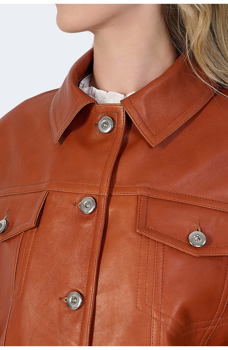 FURNIQ UK Bobbie Leather Shirt Jacket, Alternate, color, Whiskey