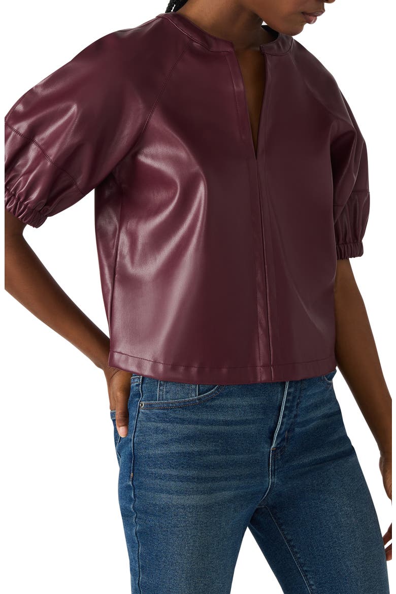 Roxanne Short Sleeve Faux Leather Top, Alternate, color, WINE