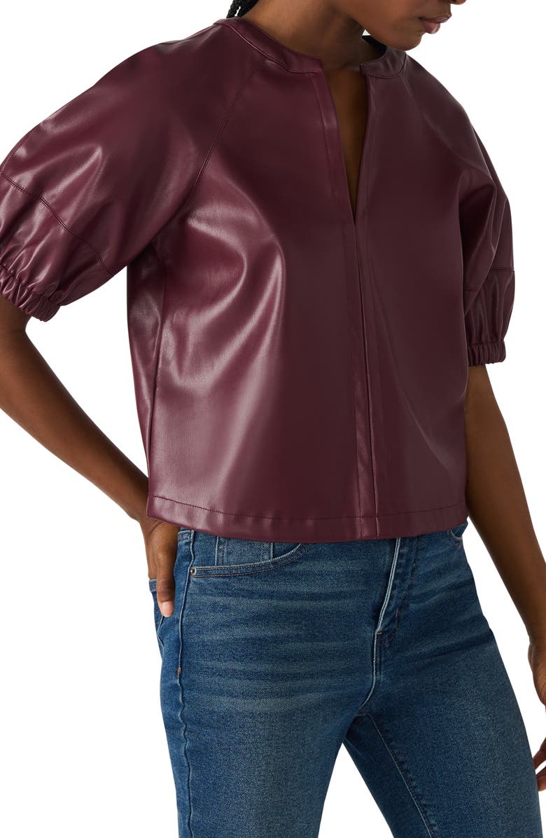 Steve Madden Roxanne Short Sleeve Faux Leather Top, Alternate, color, Wine