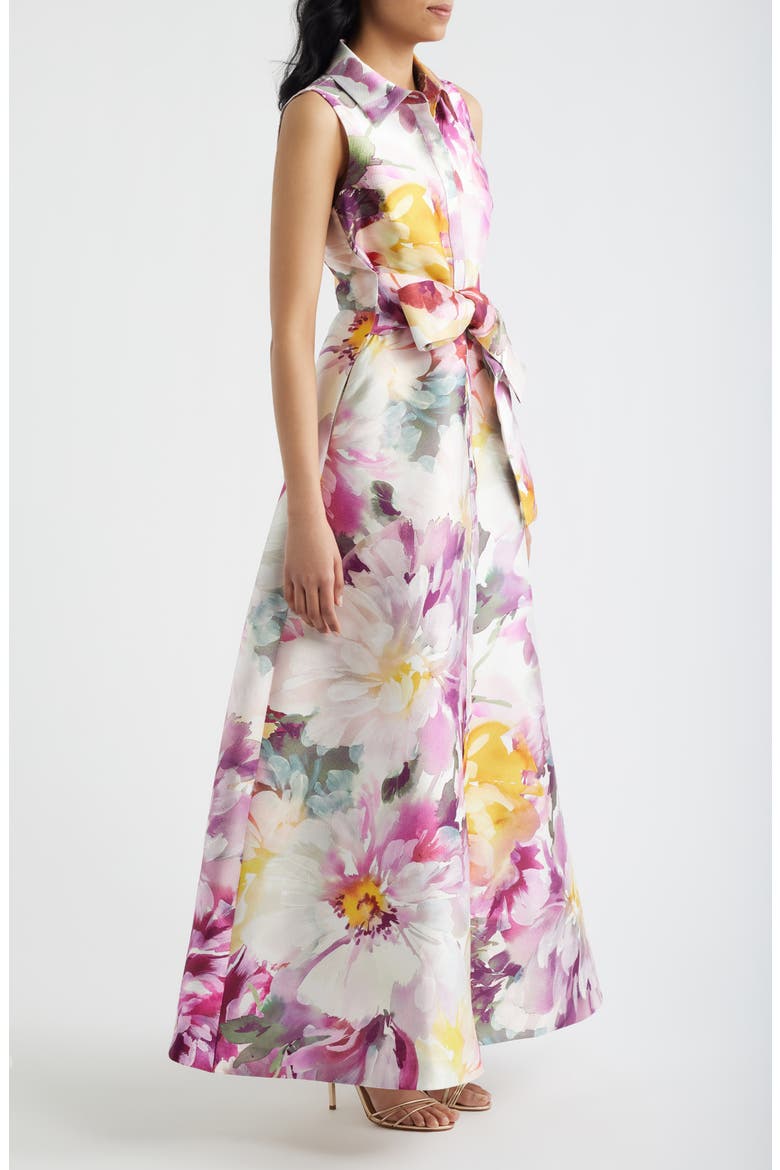 Floral Satin Gown, Alternate, color, PINK MULTI