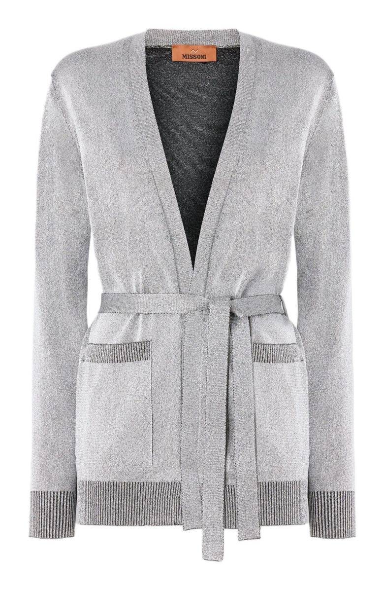 Missoni Viscose Lamé Cardigan With Belt, Alternate, color, Light Blue