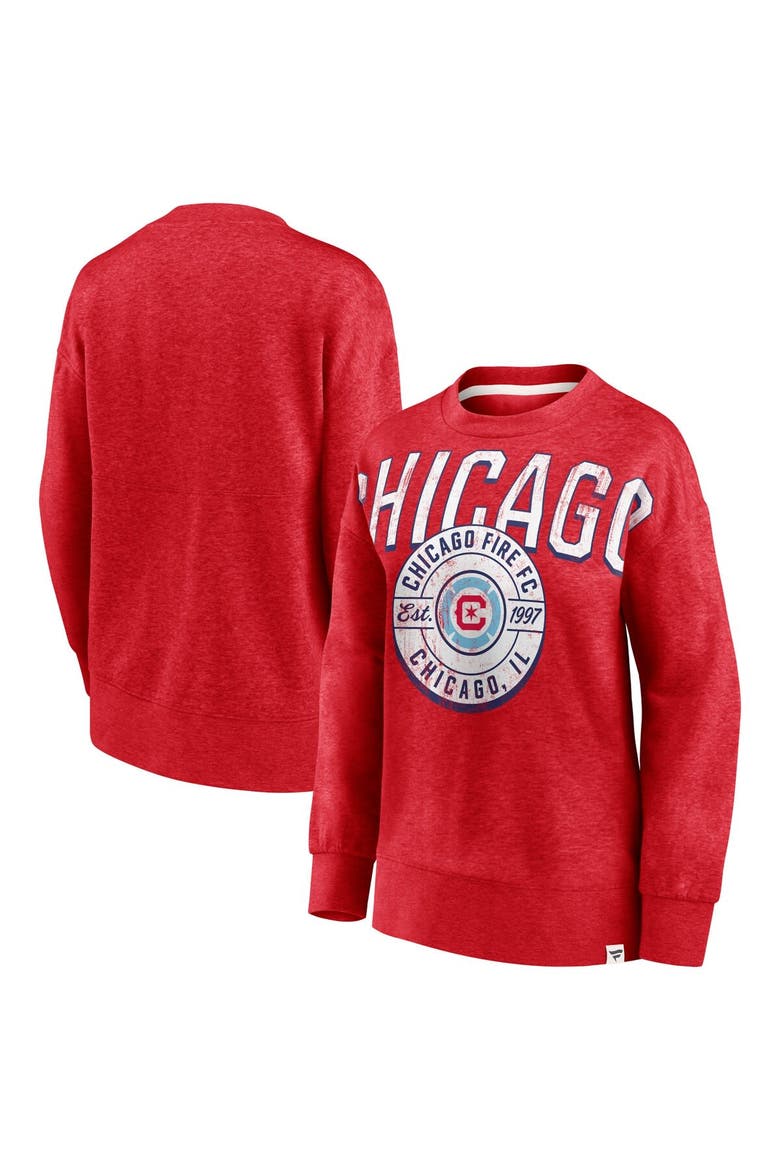 Women's Fanatics Branded Red Chicago Fire True Classics Oversized Pullover Sweatshirt, Main, color, Red