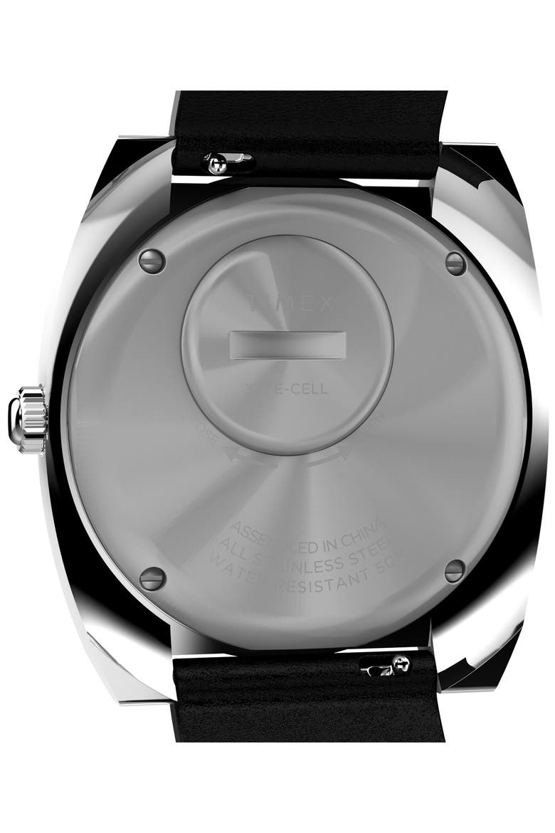 World Time Reissue Leather Strap Watch, 39mm, Alternate, color, BLACK