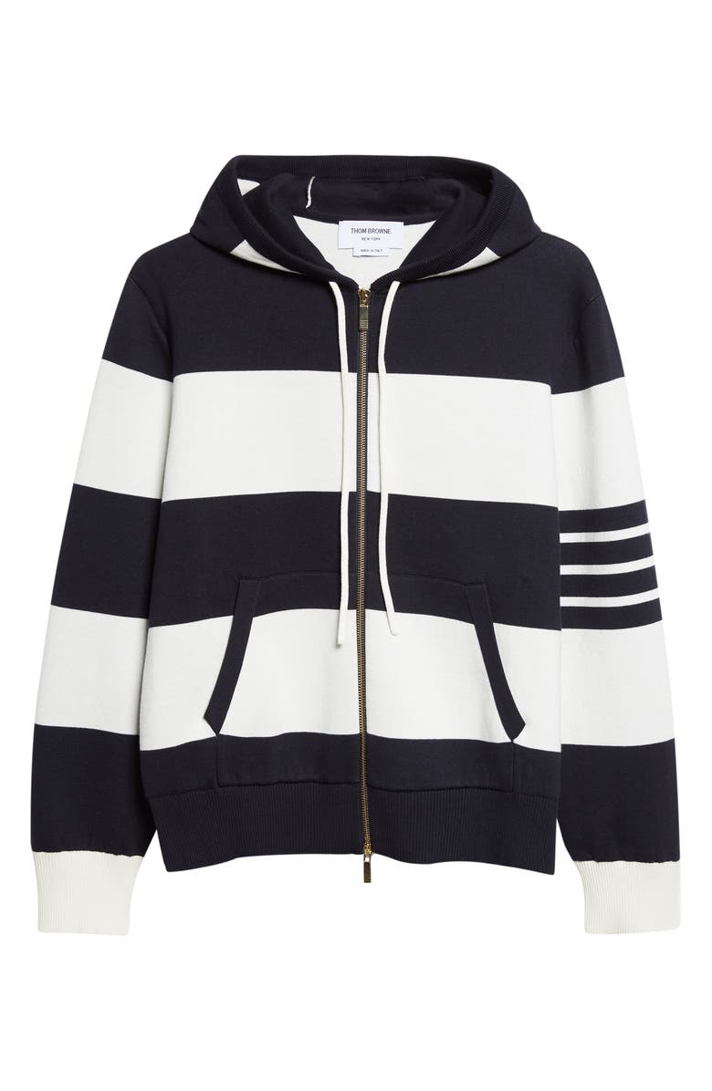 Thom Browne Hector Rugby Stripe Jacquard Zip Hoodie, Main, color, Navy