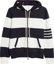Thom Browne Hector Rugby Stripe Jacquard Zip Hoodie