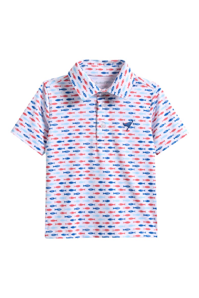 Kids' Fish Print Polo, Main, color, WHITE