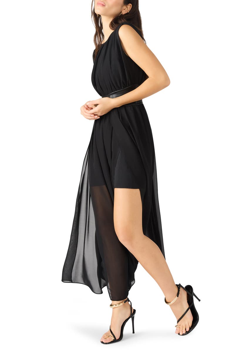 Steve Madden Issey Faux Leather Trim Maxi Dress, Alternate, color, Black