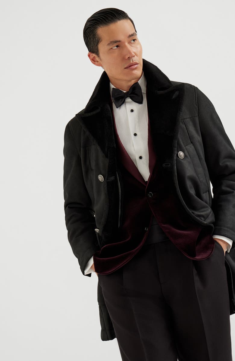 Brunello Cucinelli Shearling caban jacket, Alternate, color, Black