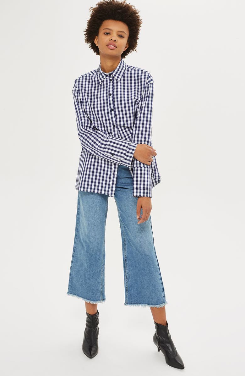 Topshop Double Cuff Gingham Shirt, Alternate, color, 