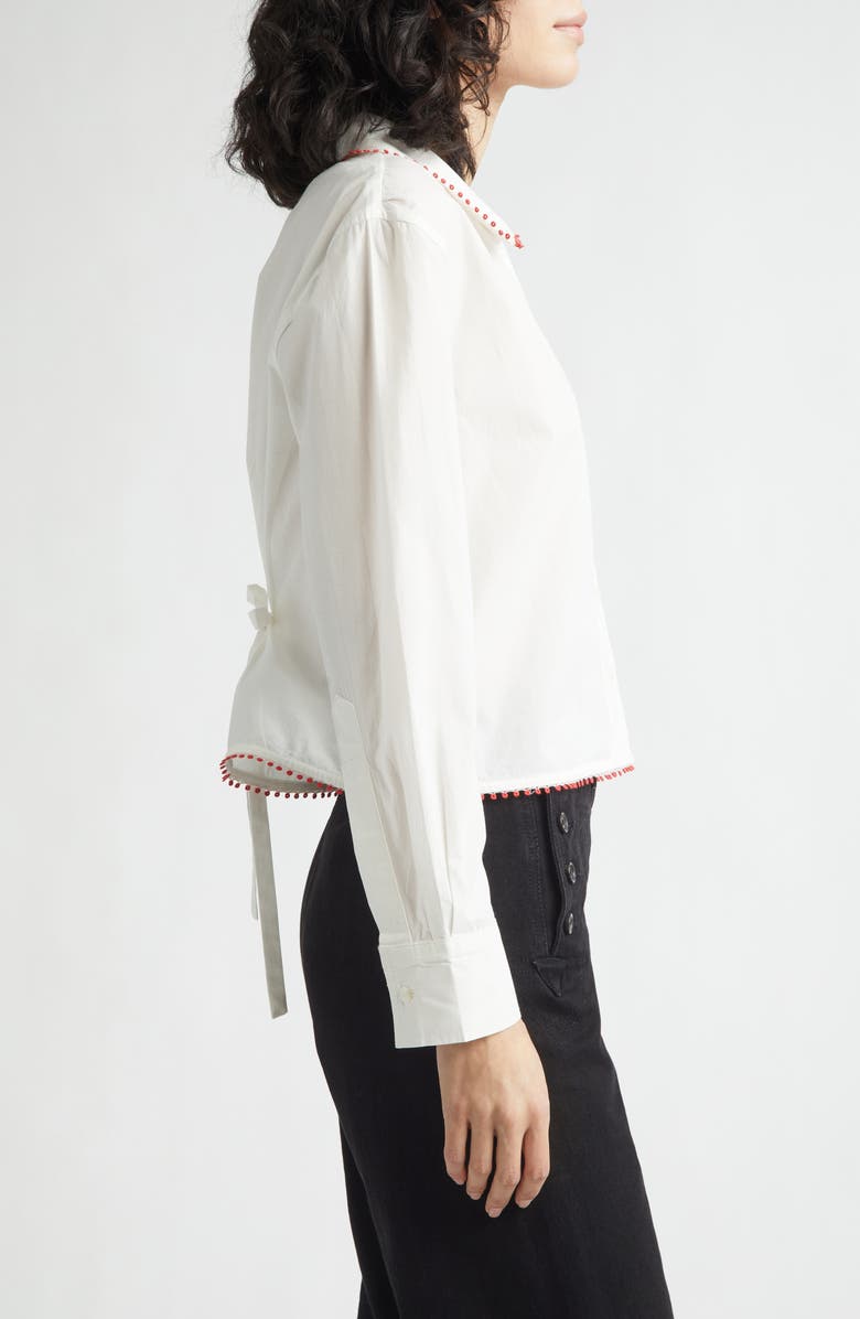 Bode Redbud Cotton Poplin Button-Up Shirt, Alternate, color, White