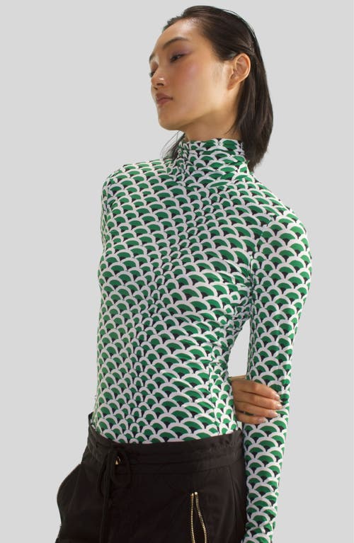 Cynthia Rowley Base Layer Turtleneck In Green/white