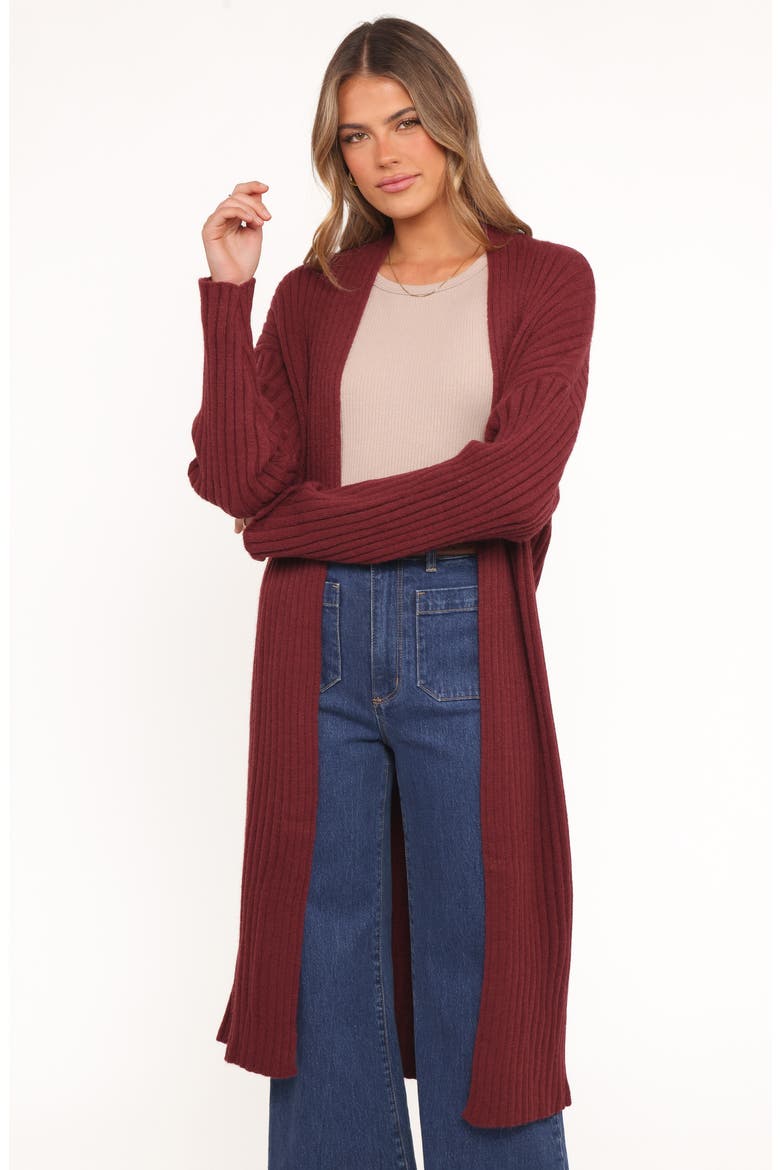 Jasmia Rib Longline Cardigan, Alternate, color, WINE