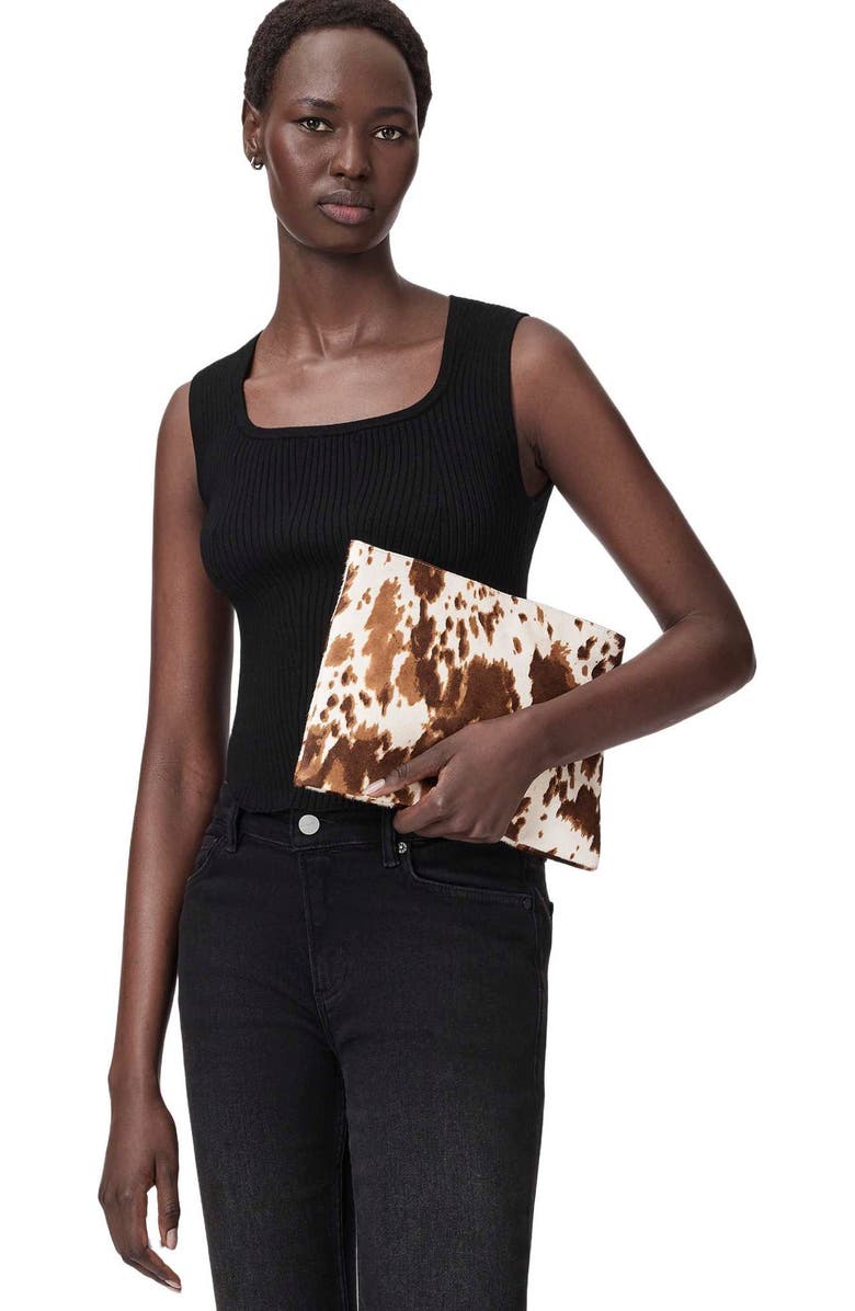 AllSaints Bettina Genuine Calf Hair Clutch, Alternate, color, Cow Print