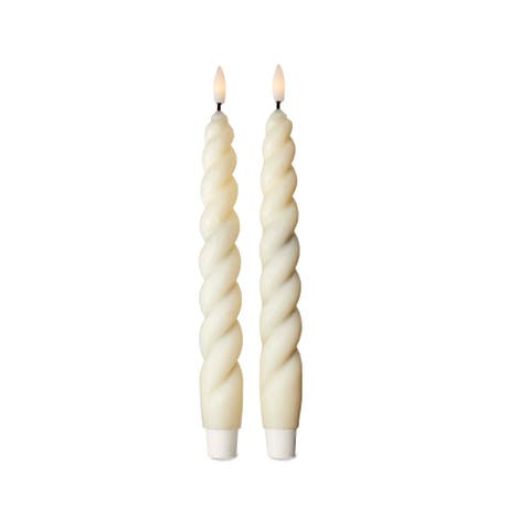 Spiral LED Taper Candles Flameless Ivory Paraffin Wax Set