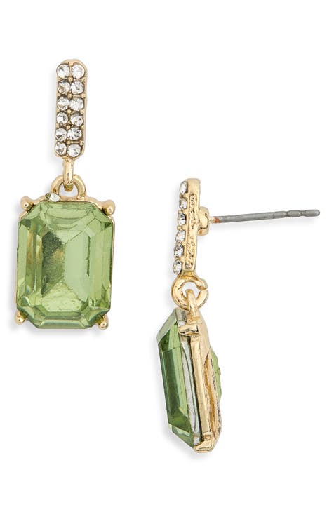 Emerald Cut Stone Drop Earrings