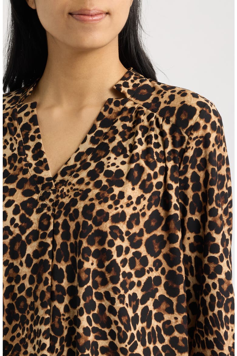Printed Notched V-Neck Long Sleeve Top, Alternate, color, ANNE BLACK MULTI