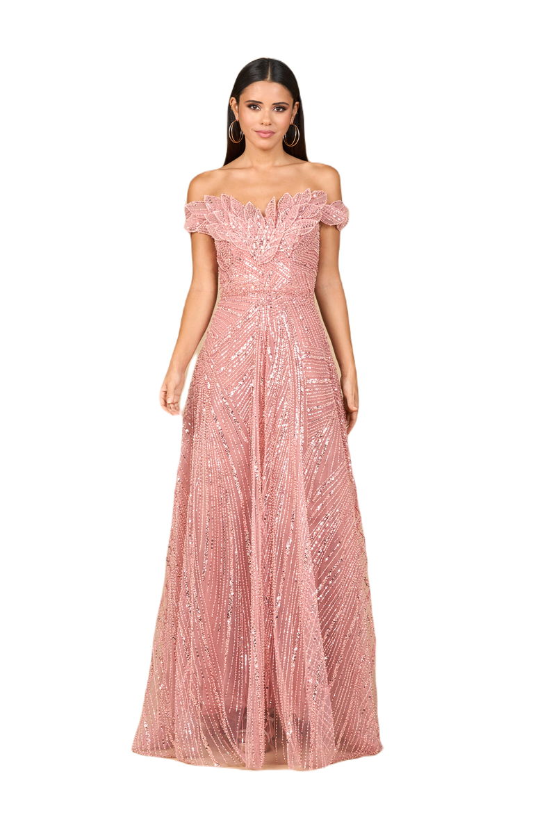 LARA New York Off Shoulder Beaded Ballgown, Main, color, Dusty Rose