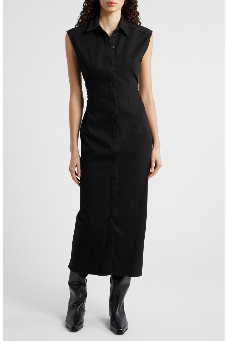 Leah Airflex Midi Shirtdress, Main, color, BLACK