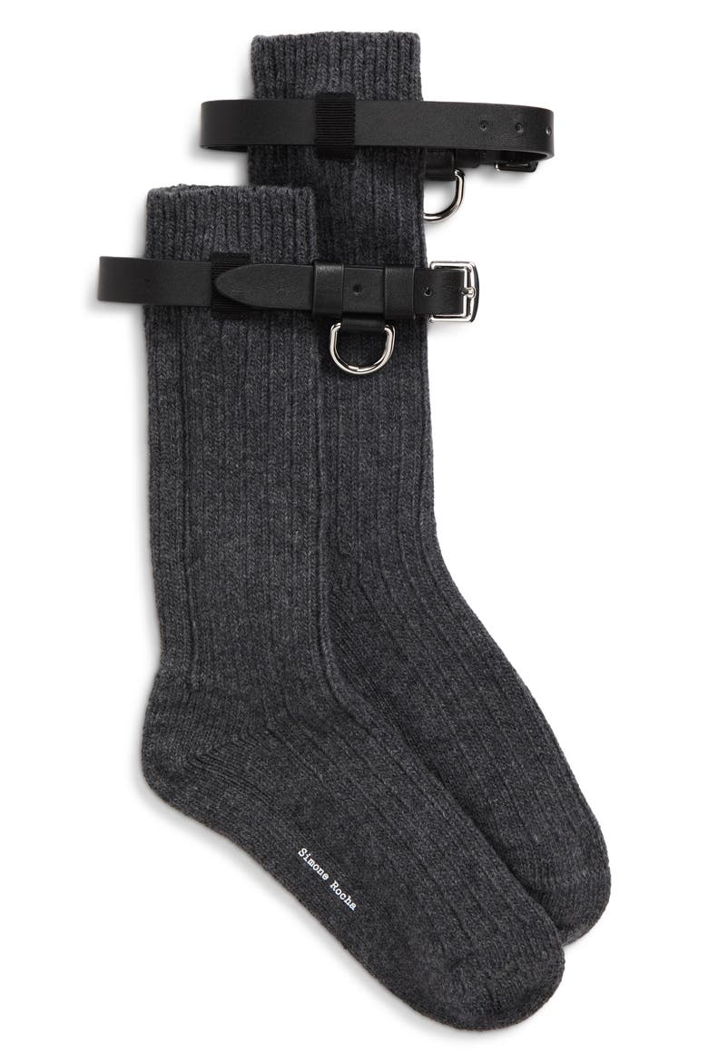 Belted Chunky Wool Blend Ankle Socks, Main, color, DARK GREY