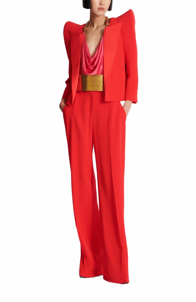 Balmain Draped Silk Halterneck Top, Alternate, color, 
