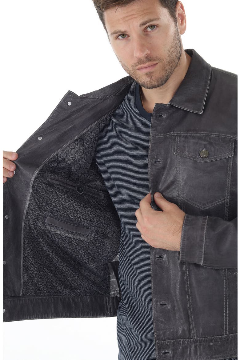 Leather Trucker Jacket, Alternate, color, BLACK