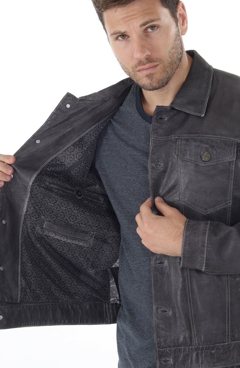 Missani Le Collezioni Leather Trucker Jacket, Alternate, color, Black
