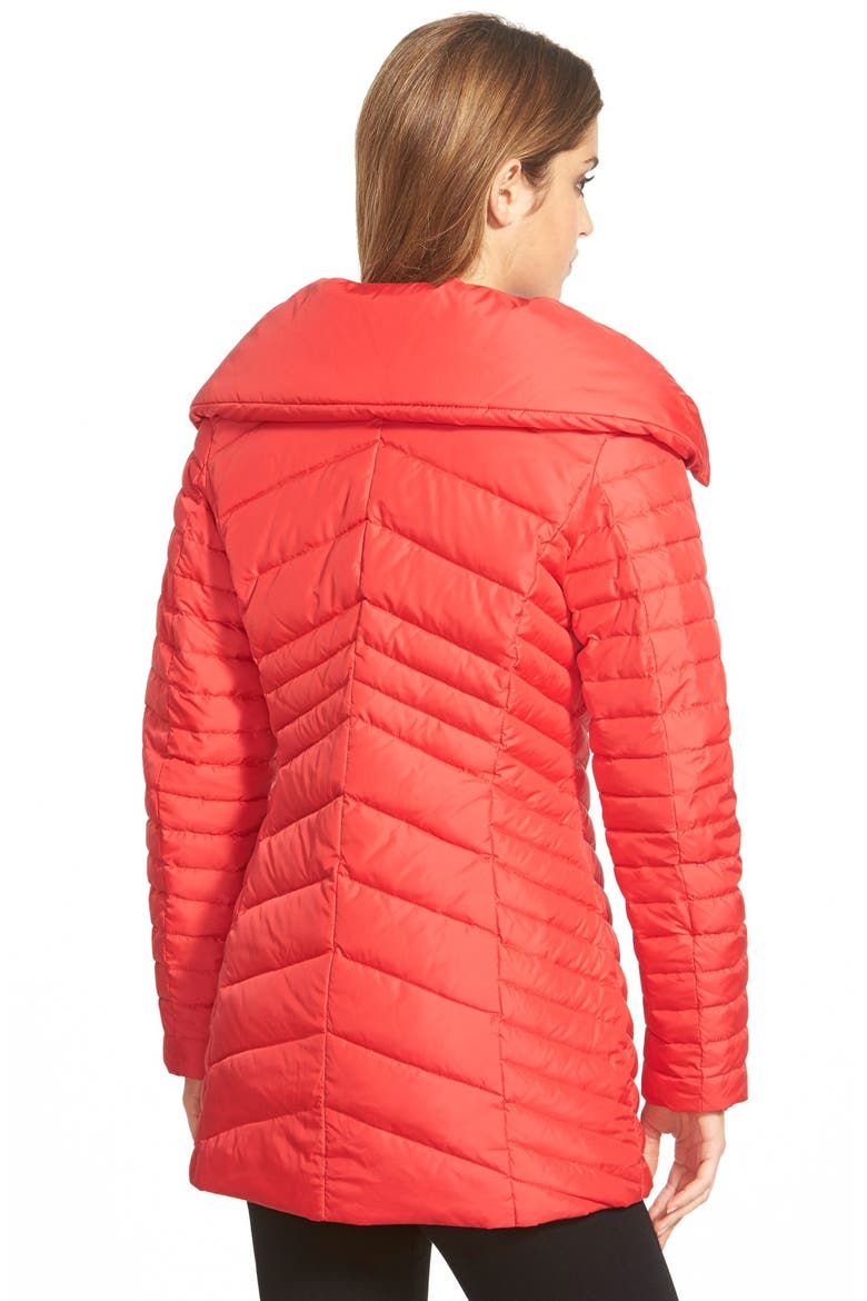 'Kirby' Chevron Quilted Pillow Collar Down & Feather Fill Coat, Alternate, color, RED