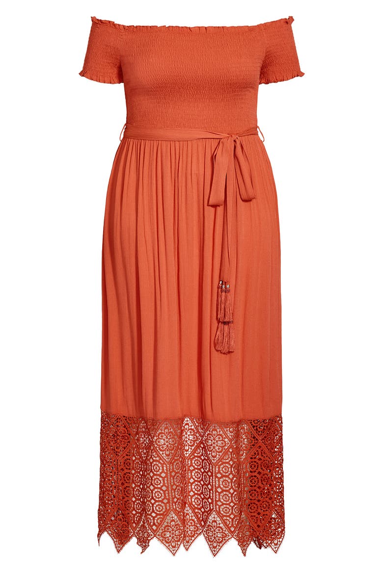 Off the Shoulder Maxi Dress, Alternate, color, TANGERINE
