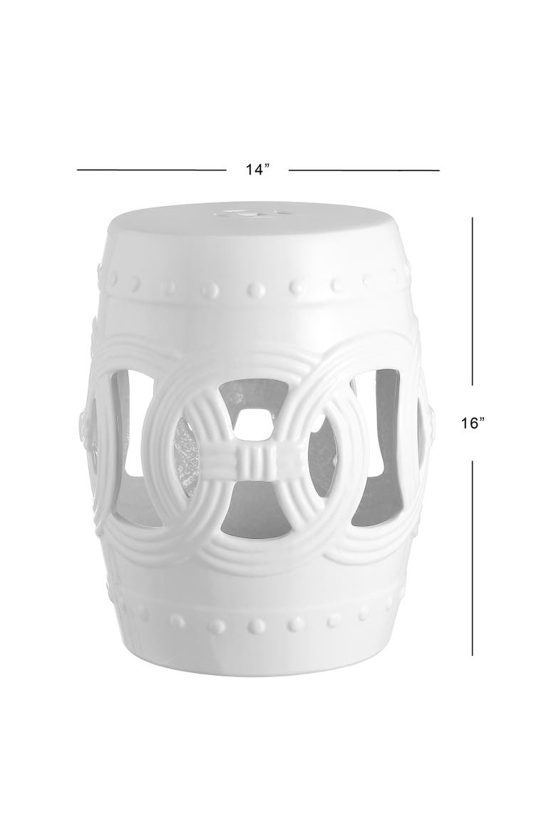 Lucky Coins Contemporary Ceramic Cutout Interlocking Rings Drum Garden Stool, Indoor & Outdoor Accent Side Table, Seat, Alternate, color, White