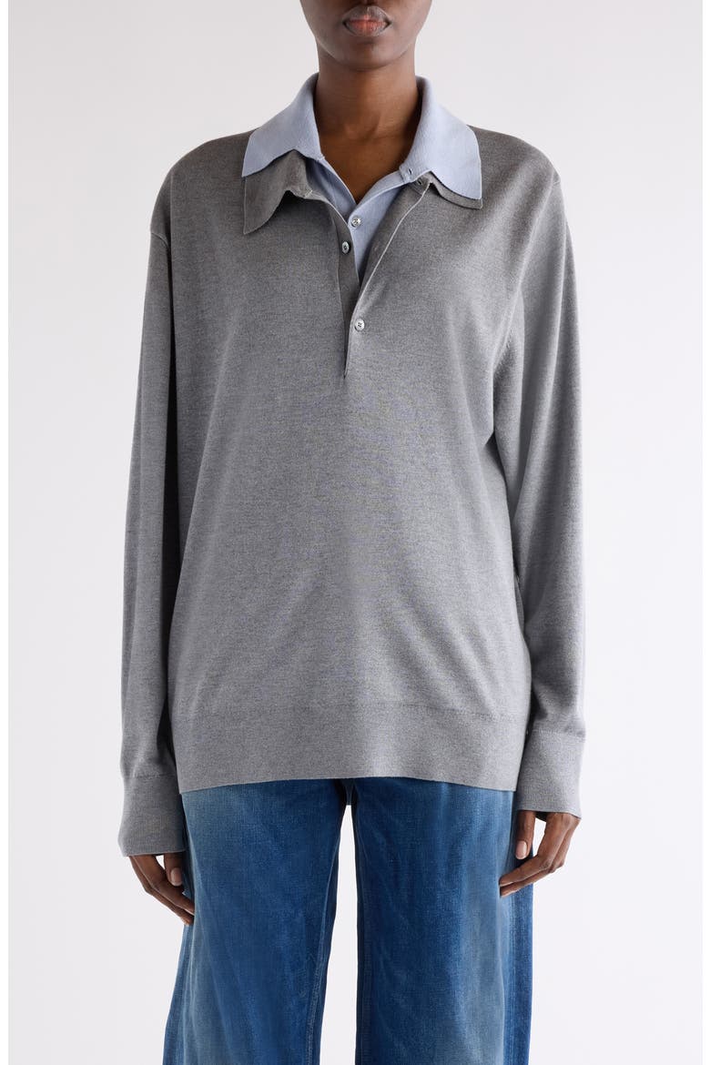 Koyat Layered Silk, Wool & Cashmere Polo Sweater, Main, color, SKY BLUE/ LIGHT GREY MELANGE