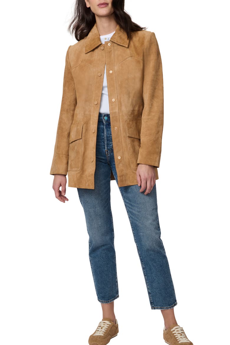 Belted Suede Jacket, Alternate, color, BRICK
