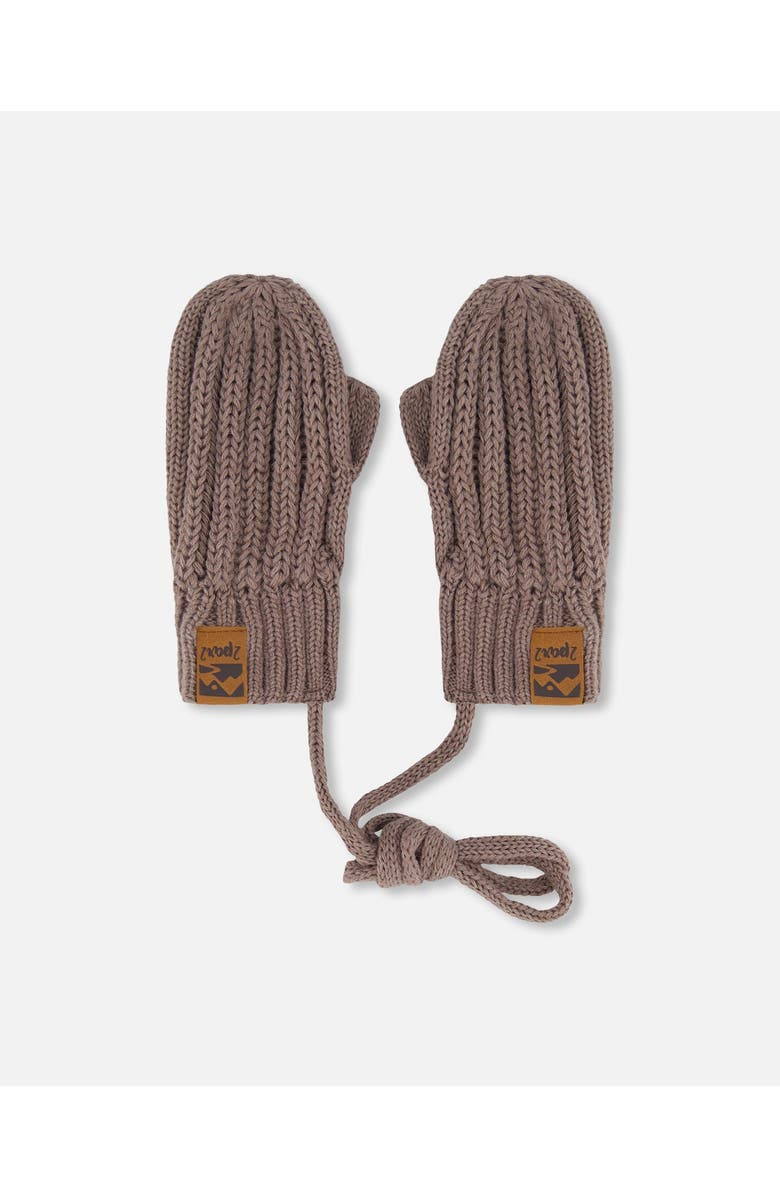 Deux par Deux Baby Boy's Baby Knit Mittens With String Taupe, Main, color, 