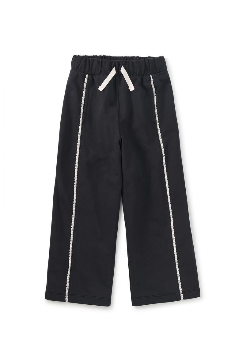 Lace Trim Track Pants, Main, color, Jet Black