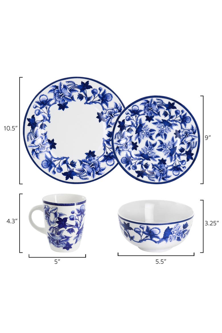 Cattleya Orchid 16 Piece Porcelain Dinnerware Set, Alternate, color, Blue