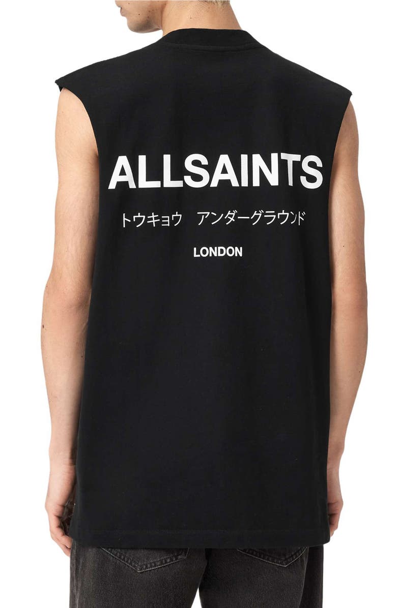 AllSaints Underground Sleeveless Crewneck Graphic T-Shirt, Alternate, color, Jet Black