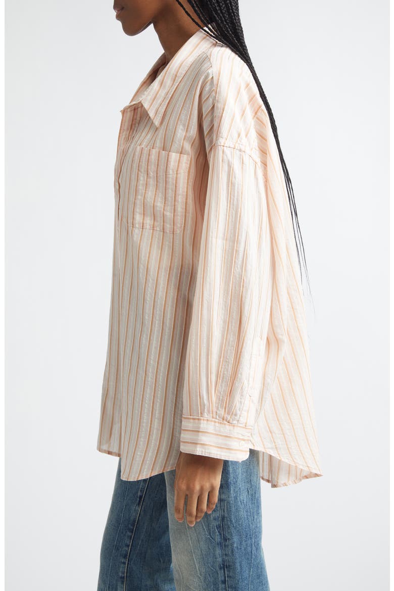 Drop Neck Stripe Cotton & Silk Blend Button-Up Shirt, Alternate, color, LIGHT PINK STRIPE