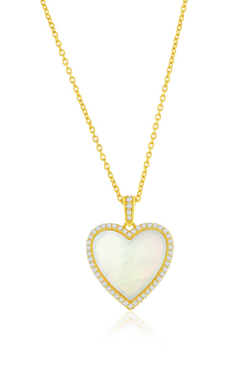 SIMONA Mother-of-Pearl & Cubic Zirconia Heart Pendant Necklace, Main, color, Gold
