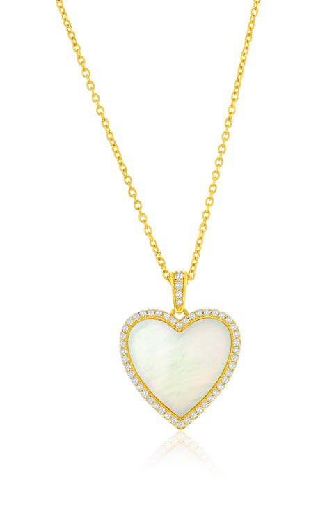 Mother-of-Pearl & Cubic Zirconia Heart Pendant Necklace