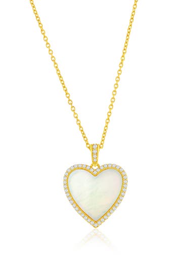 Simona Mother-of-pearl & Cubic Zirconia Heart Pendant Necklace In Gold