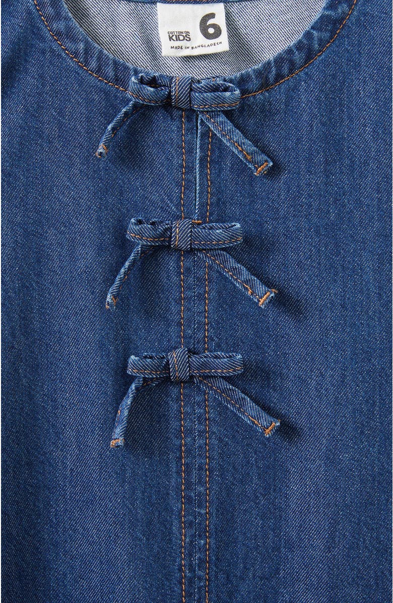 Cotton On Kids Kid's Betty Bow Front Denim Dress, Alternate, color, Mermaid Midnight Blue
